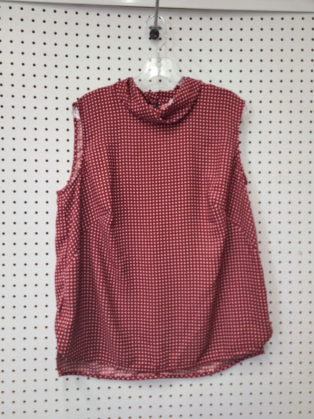 MM.LaFleur Red Sleeveless Polka Dot Blouse With Cowl Neck Womens Size 12